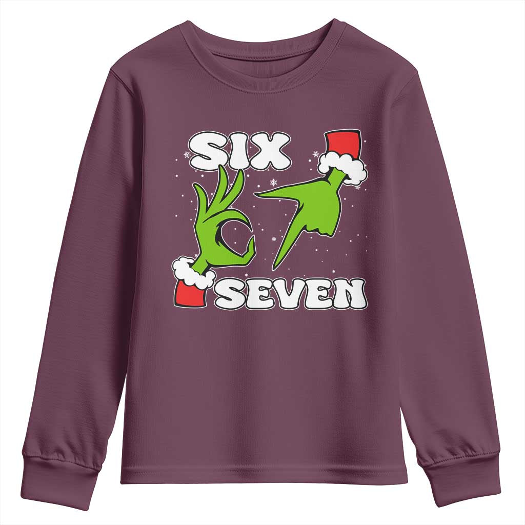 67 Six Seven Christmas Meme Youth Sweatshirt Funny Elf Hands TS14 Maroon Print Your Wear