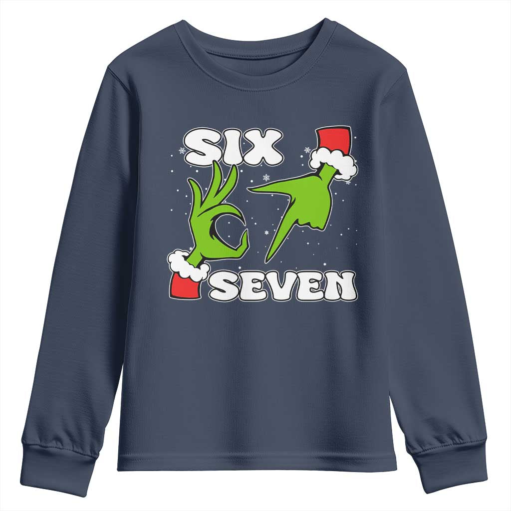 67 Six Seven Christmas Meme Youth Sweatshirt Funny Elf Hands TS14 Navy Print Your Wear