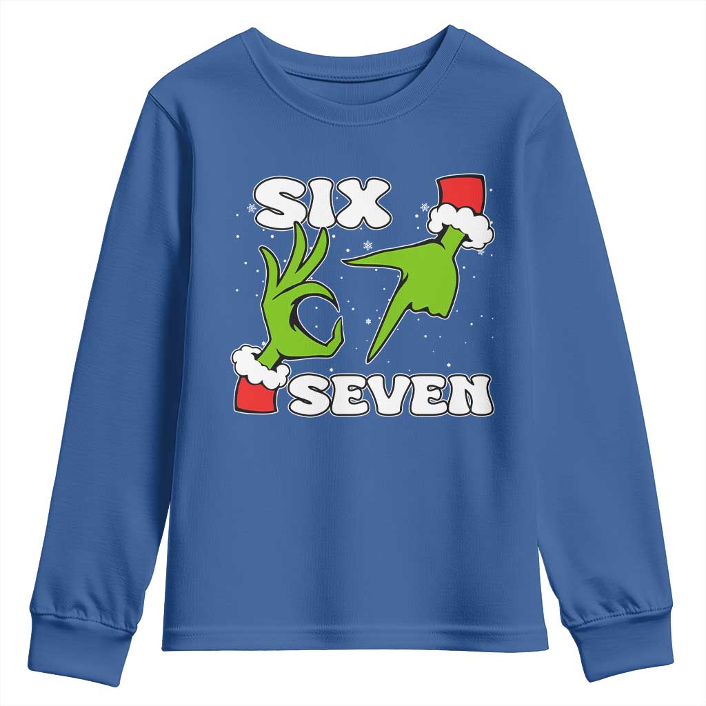 67 Six Seven Christmas Meme Youth Sweatshirt Funny Elf Hands TS14 Royal Blue Print Your Wear