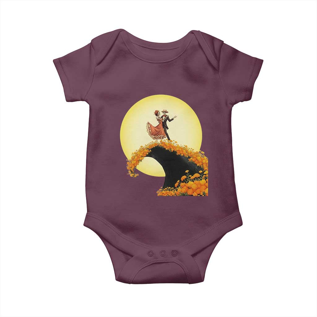 Dia De Los Muertos Baby Onesie Skeletons Dancing Mexican TS14 Maroon Print Your Wear