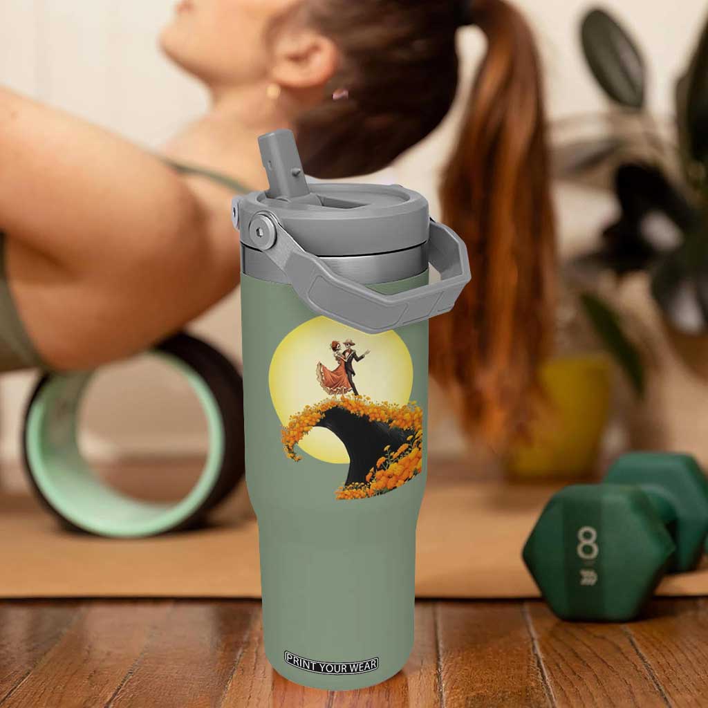 Dia De Los Muertos Flip Straw Tumbler Skeletons Dancing Mexican TS14 One Size: 30 oz Moss Green Print Your Wear
