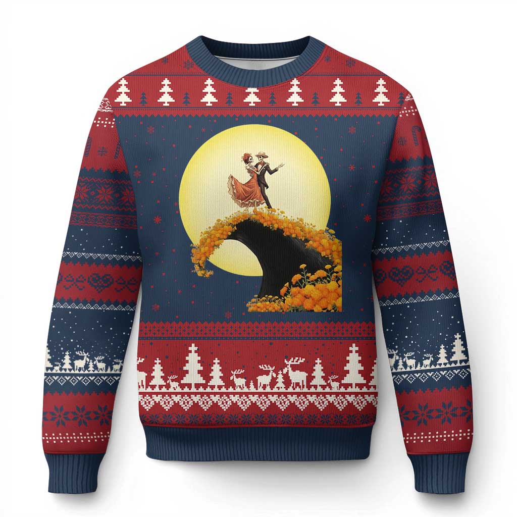 Dia De Los Muertos Ugly Christmas Sweater Skeletons Dancing Mexican TS14 Navy Red Print Your Wear