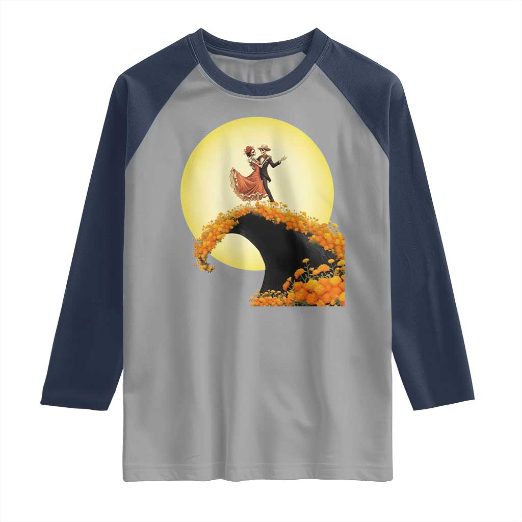 Dia De Los Muertos Raglan Shirt Skeletons Dancing Mexican TS14 Sport Gray Navy Print Your Wear