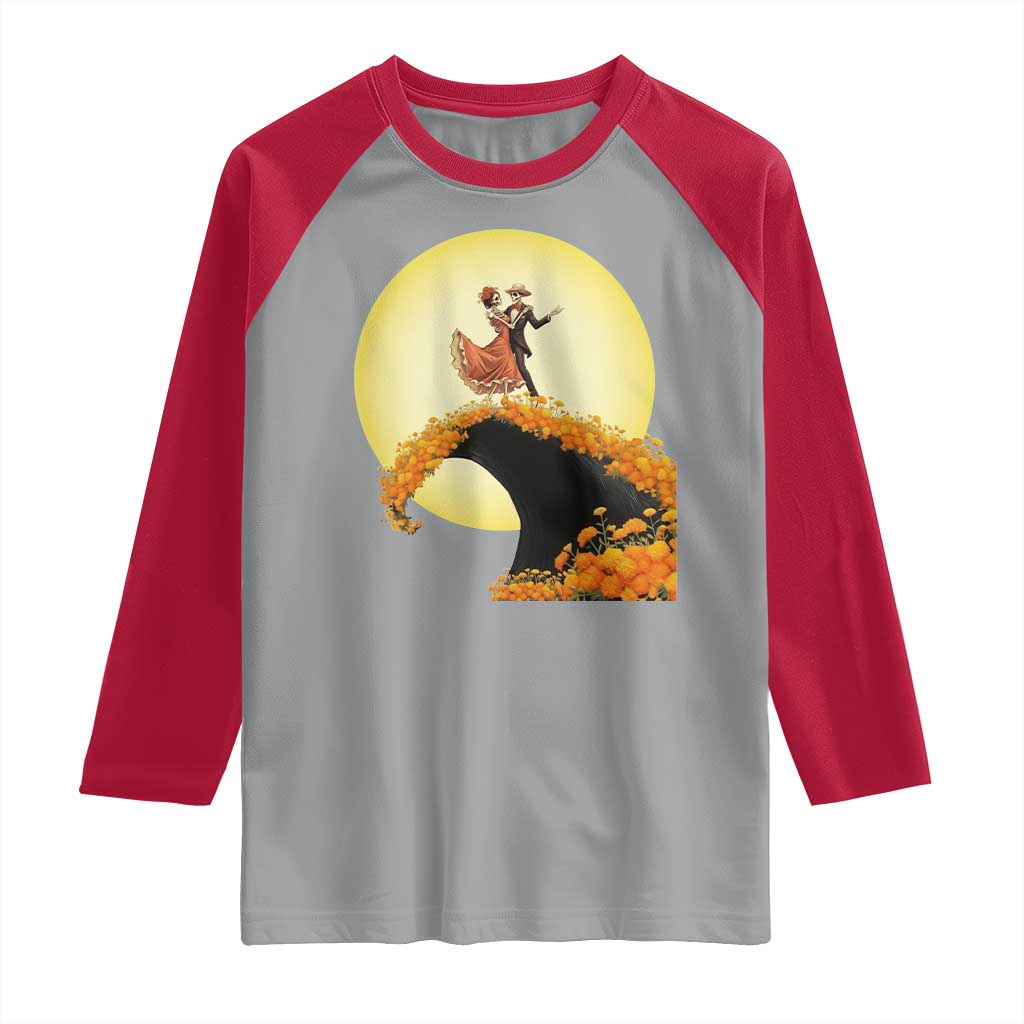 Dia De Los Muertos Raglan Shirt Skeletons Dancing Mexican TS14 Sport Gray Red Print Your Wear