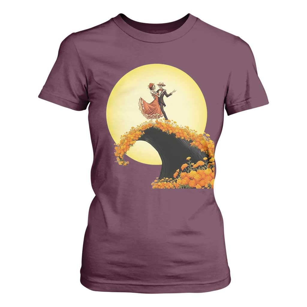 Dia De Los Muertos T Shirt For Women Skeletons Dancing Mexican TS14 Maroon Print Your Wear
