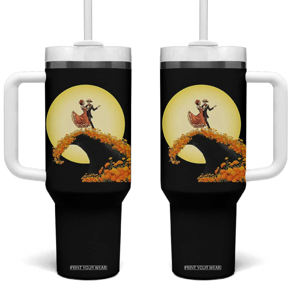 Dia De Los Muertos Tumbler With Handle Skeletons Dancing Mexican TS14 One Size: 40 oz Black Print Your Wear