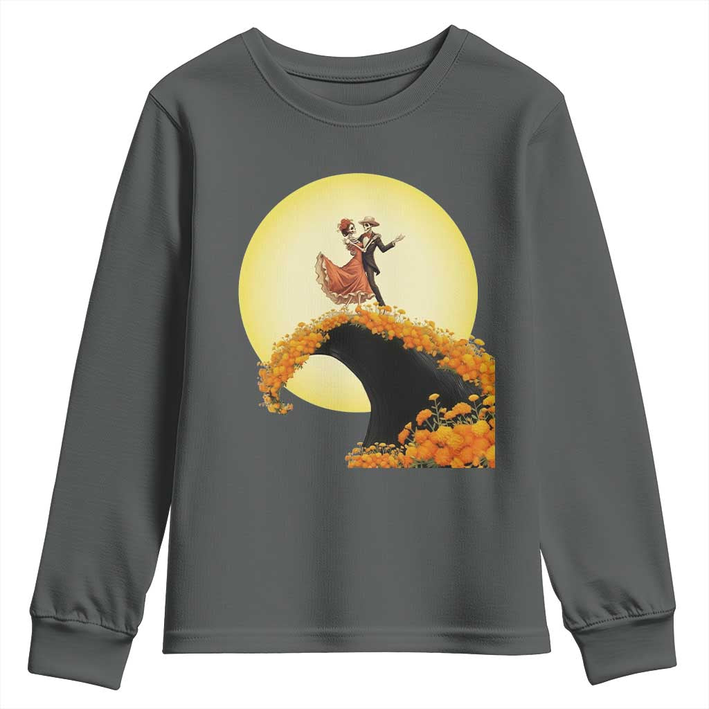 Dia De Los Muertos Youth Sweatshirt Skeletons Dancing Mexican TS14 Dark Heather Print Your Wear