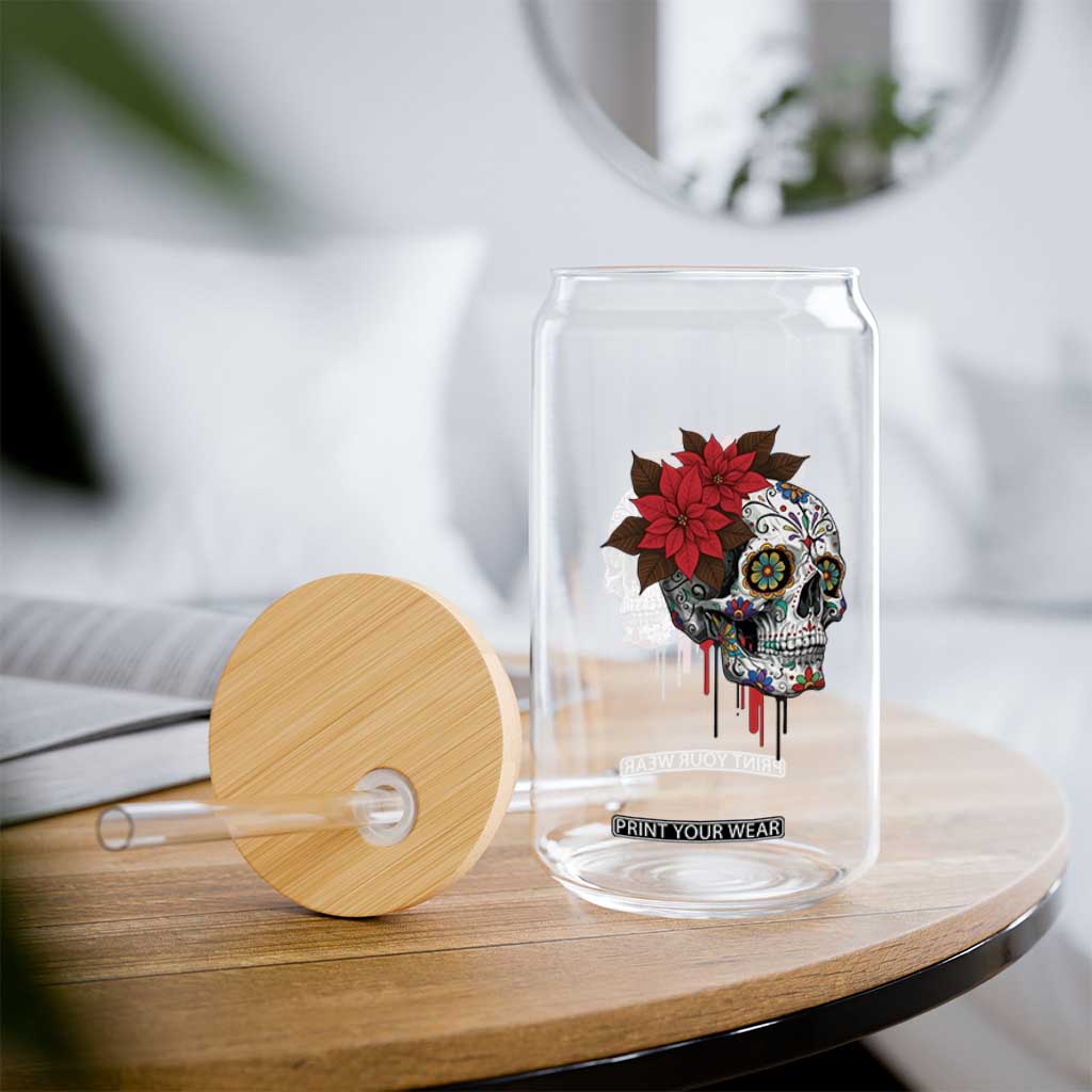 Sugar Skull Calavera Holiday Spirit Mistletoe Glass Can TS14 Print Your Wear