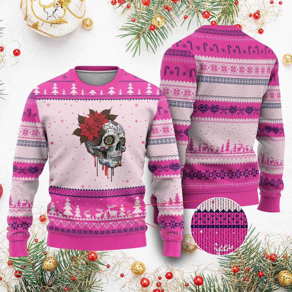 Sugar Skull Calavera Holiday Spirit Mistletoe Ugly Christmas Sweater TS14 Hot Pink Print Your Wear