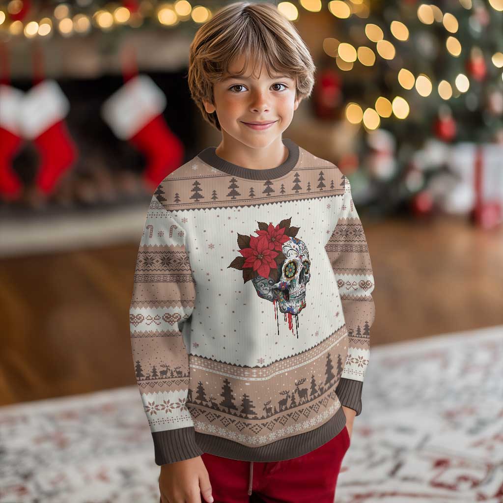 Sugar Skull Calavera Holiday Spirit Mistletoe Ugly Christmas Sweater TS14 Mocha Mousse Print Your Wear
