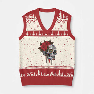 Sugar Skull Calavera Holiday Spirit Mistletoe V-Neck Knit Sweater Vest TS14 Beige Red Print Your Wear