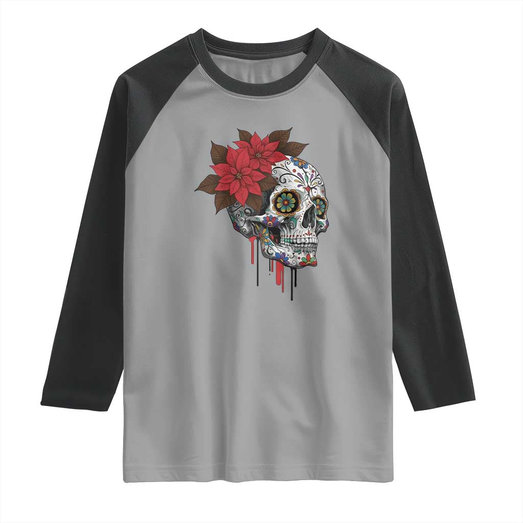 Sugar Skull Calavera Holiday Spirit Mistletoe Raglan Shirt TS14 Sport Gray Black Print Your Wear