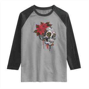Sugar Skull Calavera Holiday Spirit Mistletoe Raglan Shirt TS14 Sport Gray Black Print Your Wear