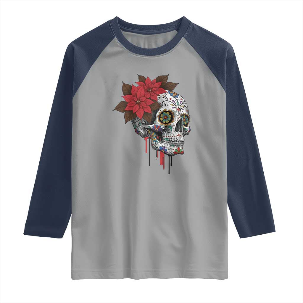 Sugar Skull Calavera Holiday Spirit Mistletoe Raglan Shirt TS14 Sport Gray Navy Print Your Wear