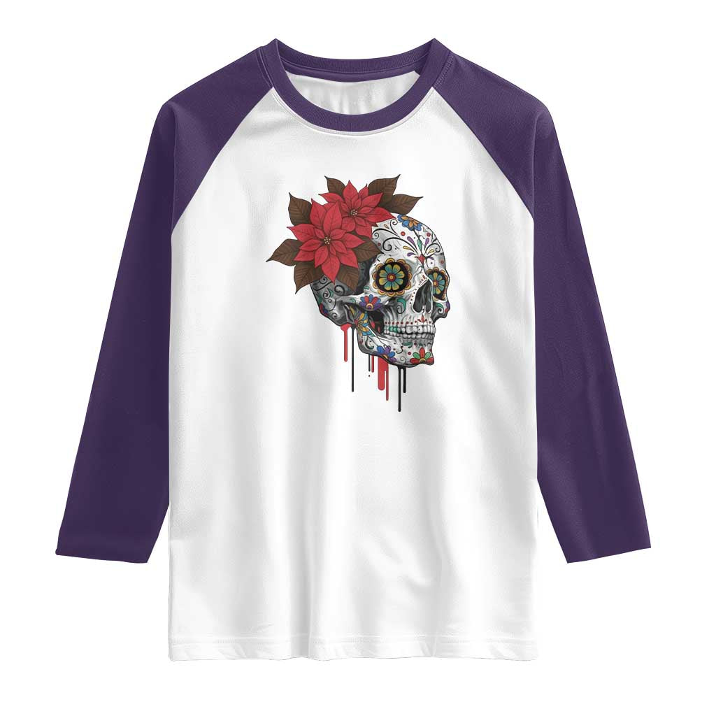 Sugar Skull Calavera Holiday Spirit Mistletoe Raglan Shirt TS14 White Purple Print Your Wear