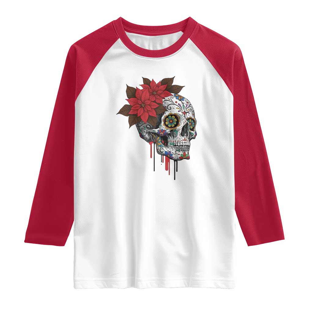 Sugar Skull Calavera Holiday Spirit Mistletoe Raglan Shirt TS14 White Red Print Your Wear