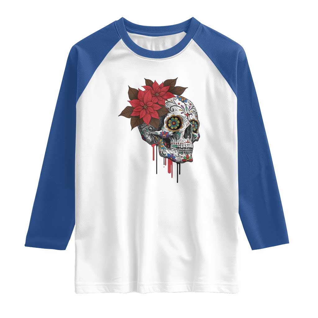 Sugar Skull Calavera Holiday Spirit Mistletoe Raglan Shirt TS14 White Royal Print Your Wear