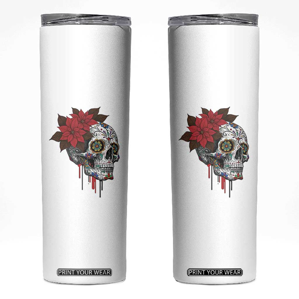 Sugar Skull Calavera Holiday Spirit Mistletoe Skinny Tumbler TS14 White Print Your Wear