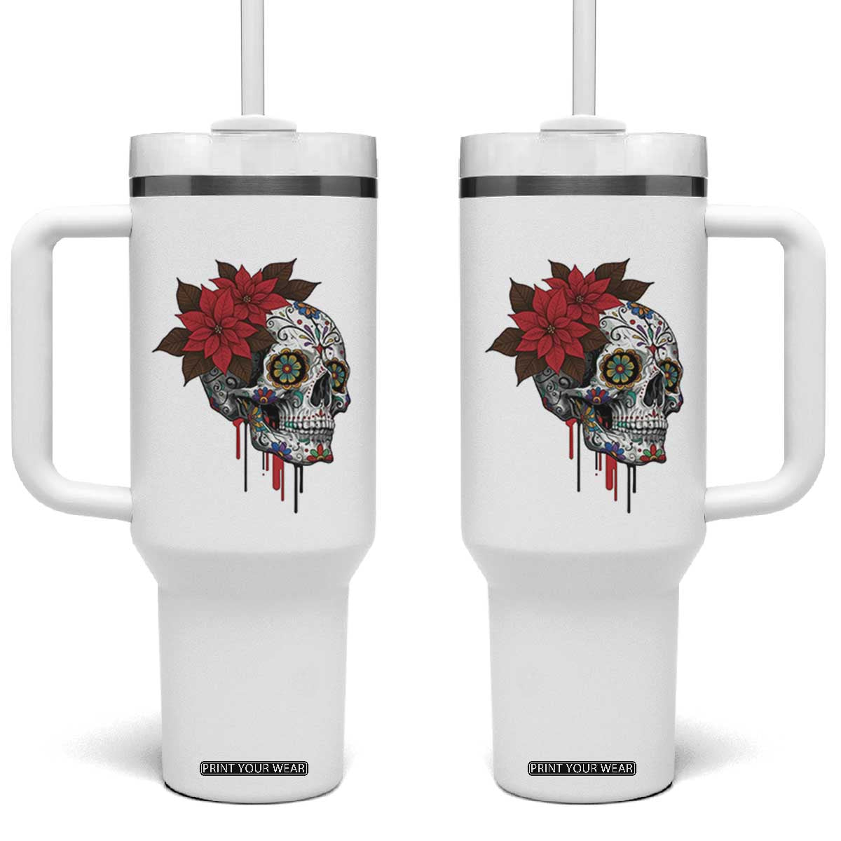 Sugar Skull Calavera Holiday Spirit Mistletoe Tumbler With Handle TS14 One Size: 40 oz White Print Your Wear