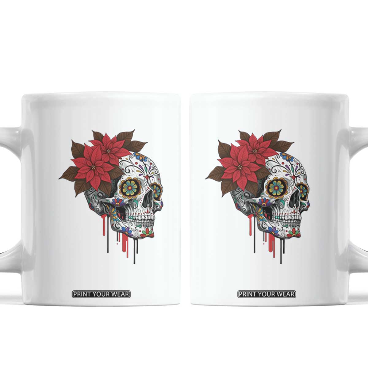 Sugar Skull Calavera Holiday Spirit Mistletoe Coffee Mug TS14 White Print Your Wear