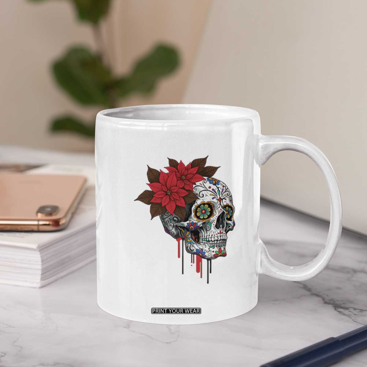 Sugar Skull Calavera Holiday Spirit Mistletoe Coffee Mug TS14 Print Your Wear
