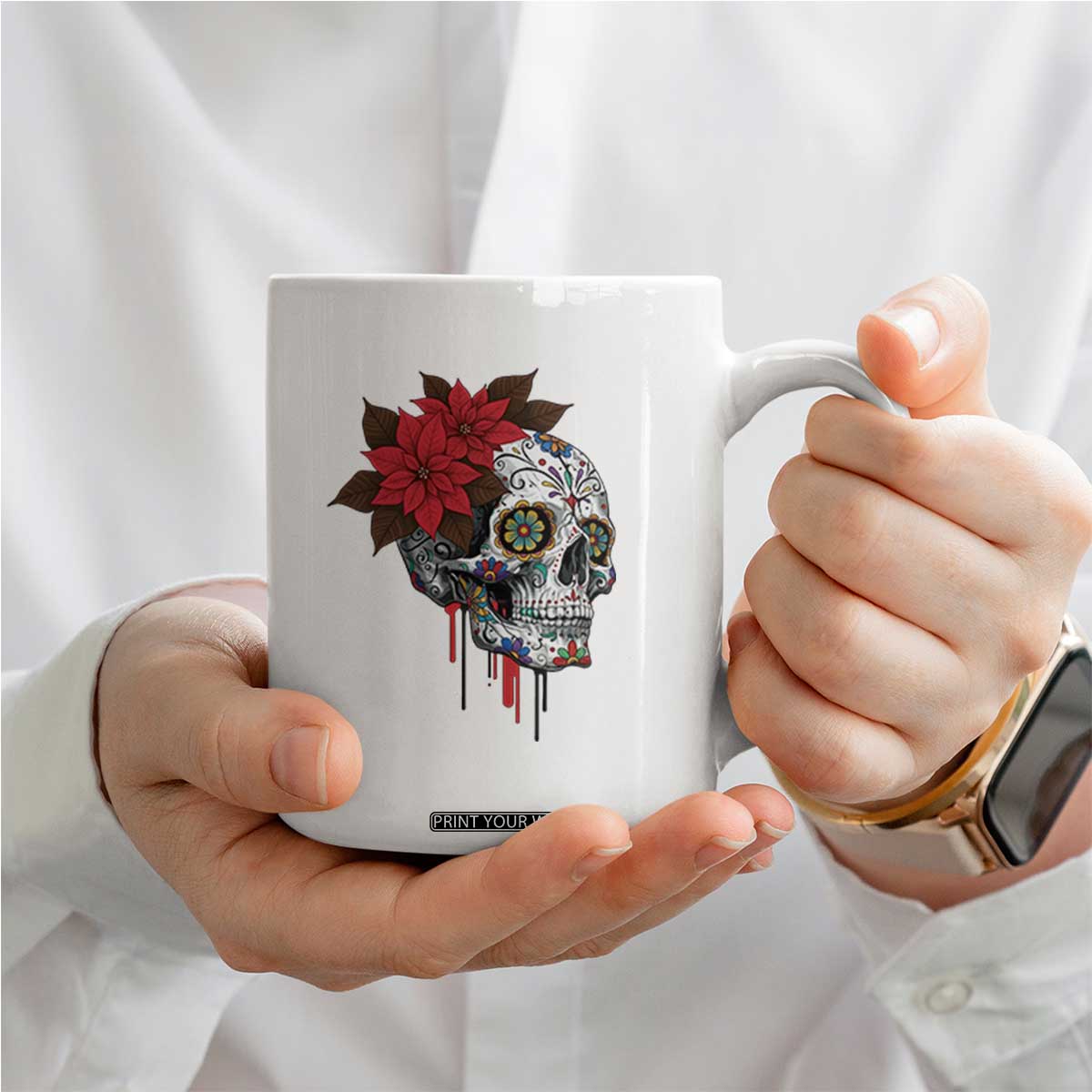Sugar Skull Calavera Holiday Spirit Mistletoe Coffee Mug TS14 Print Your Wear