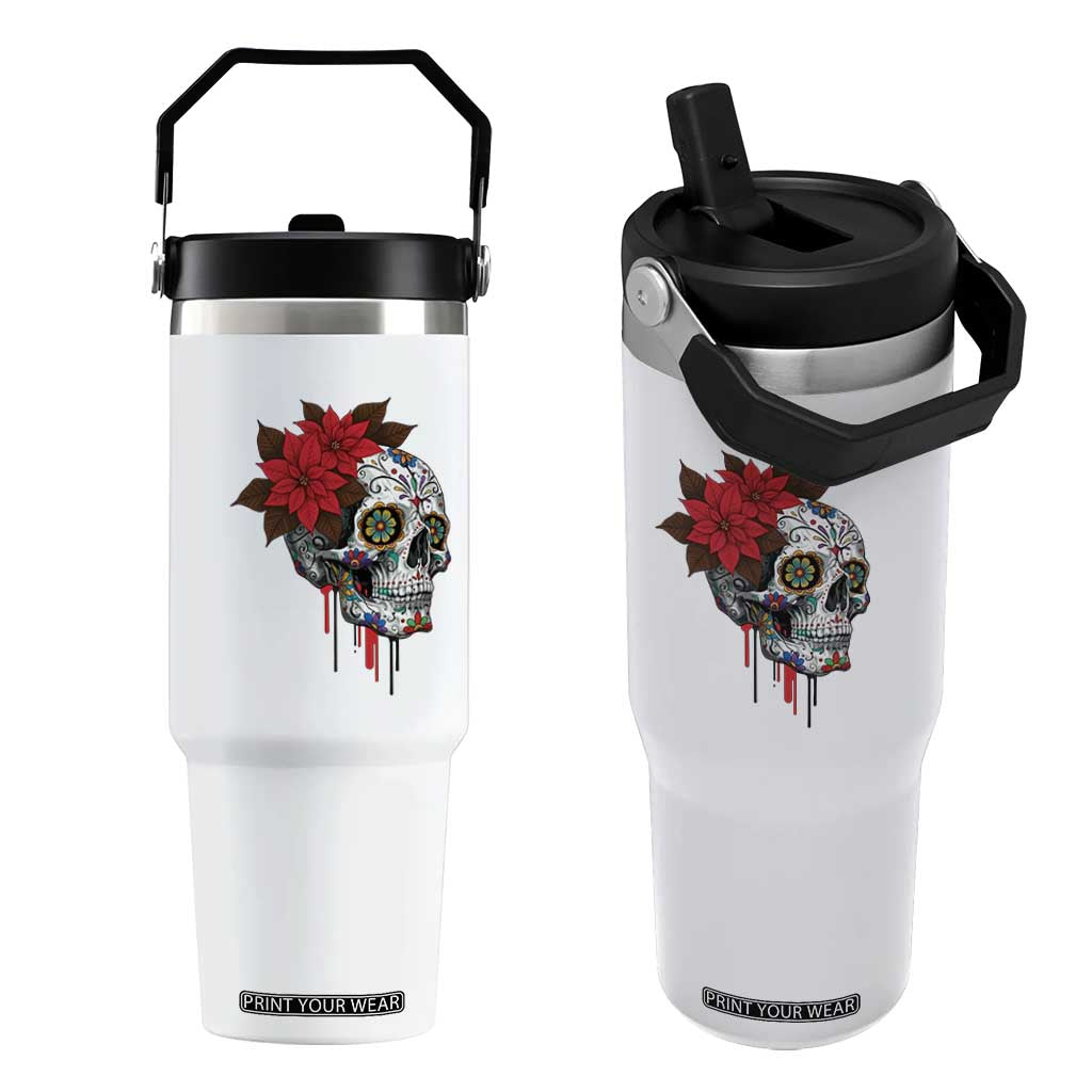 Sugar Skull Calavera Holiday Spirit Mistletoe Flip Straw Tumbler TS14 One Size: 30 oz White Print Your Wear