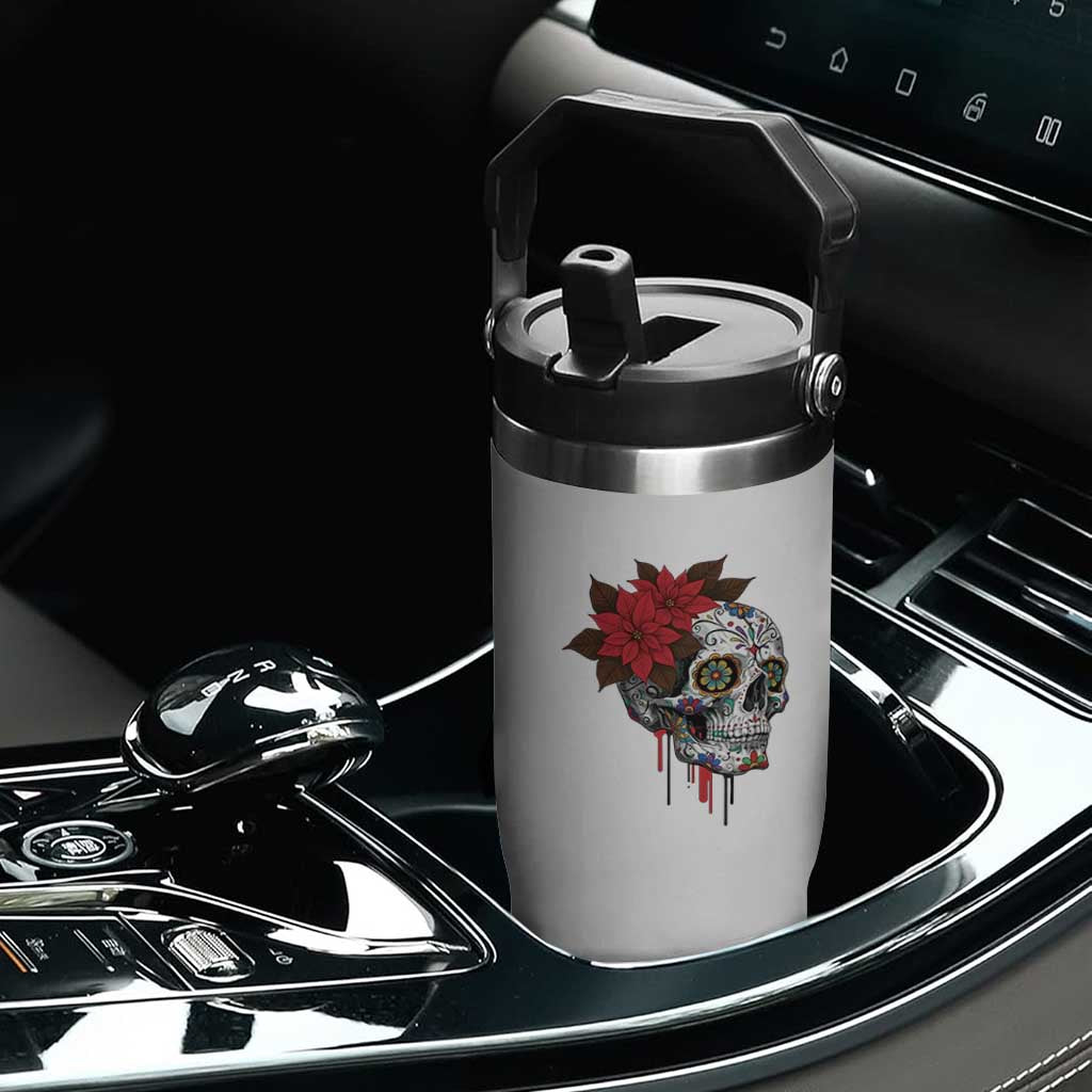 Sugar Skull Calavera Holiday Spirit Mistletoe Flip Straw Tumbler TS14 Print Your Wear