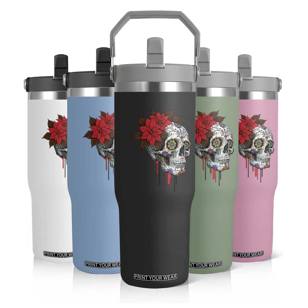 Sugar Skull Calavera Holiday Spirit Mistletoe Flip Straw Tumbler TS14 Print Your Wear