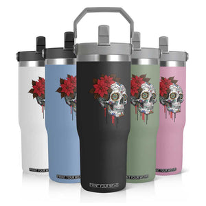 Sugar Skull Calavera Holiday Spirit Mistletoe Flip Straw Tumbler TS14 Print Your Wear