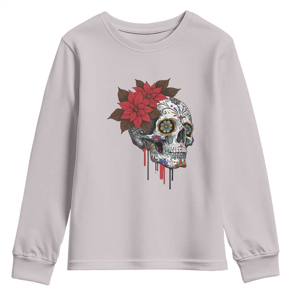 Sugar Skull Calavera Holiday Spirit Mistletoe Youth Sweatshirt TS14 Ice Gray Print Your Wear
