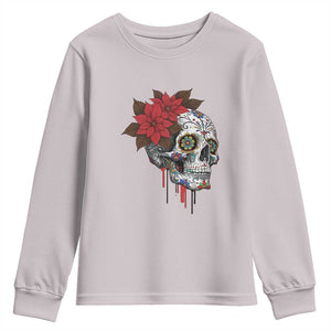 Sugar Skull Calavera Holiday Spirit Mistletoe Youth Sweatshirt TS14 Ice Gray Print Your Wear