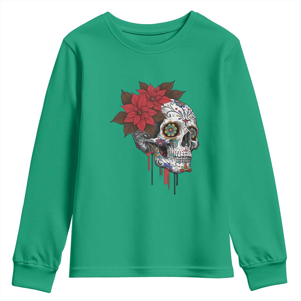 Sugar Skull Calavera Holiday Spirit Mistletoe Youth Sweatshirt TS14 Irish Green Print Your Wear
