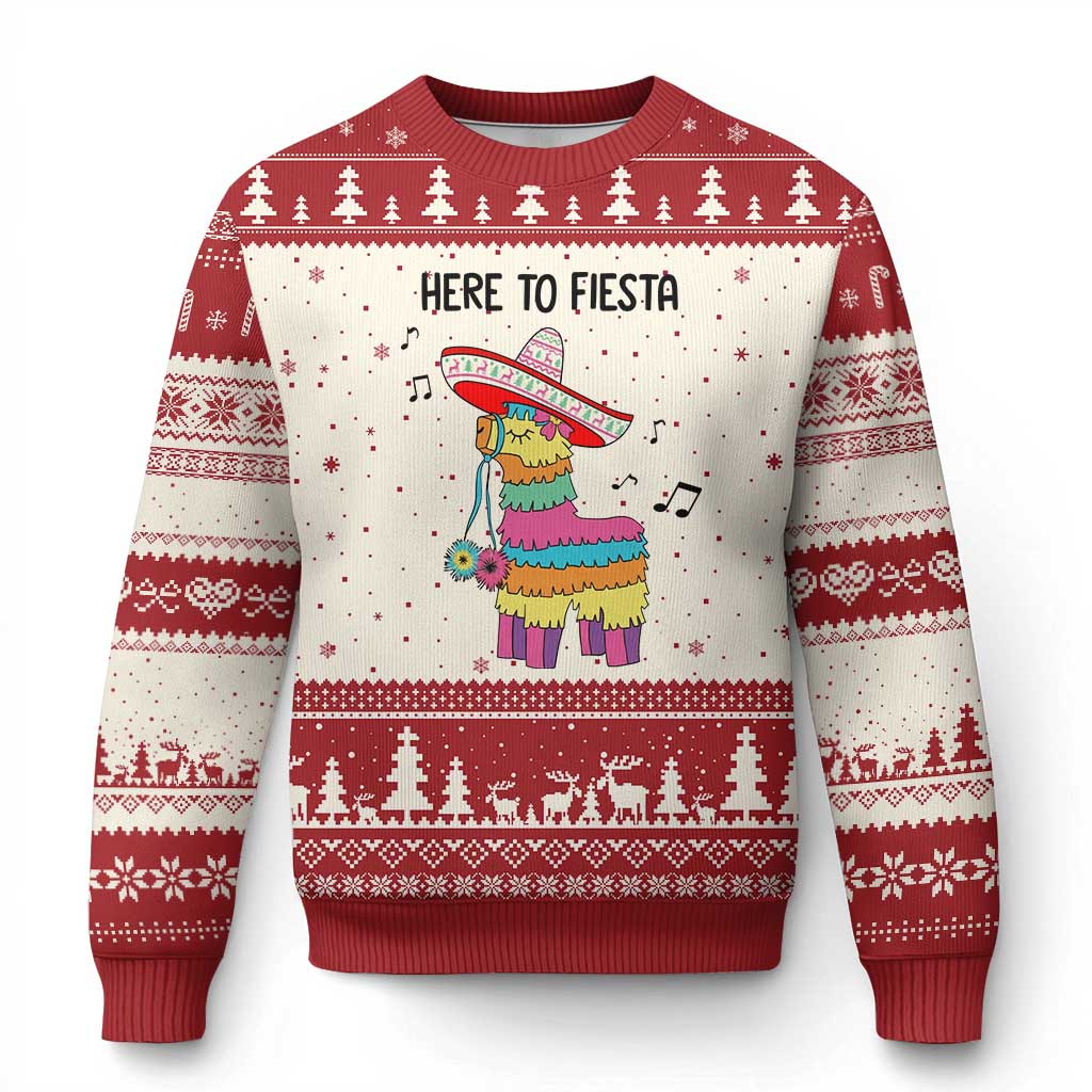 Funny Pinata Mexican Ugly Christmas Sweater Here To Fiesta TS14 Beige Red Print Your Wear
