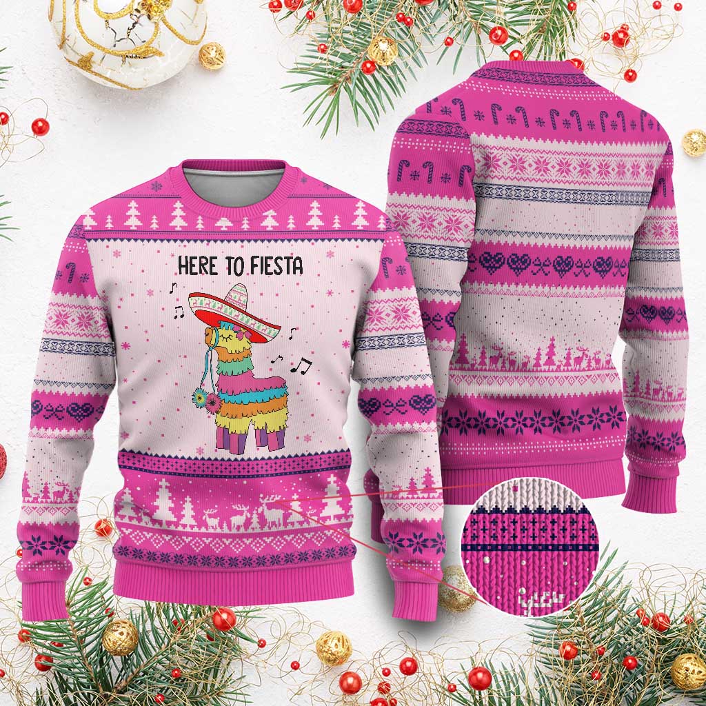 Funny Pinata Mexican Ugly Christmas Sweater Here To Fiesta TS14 Hot Pink Print Your Wear
