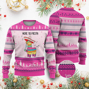Funny Pinata Mexican Ugly Christmas Sweater Here To Fiesta TS14 Hot Pink Print Your Wear