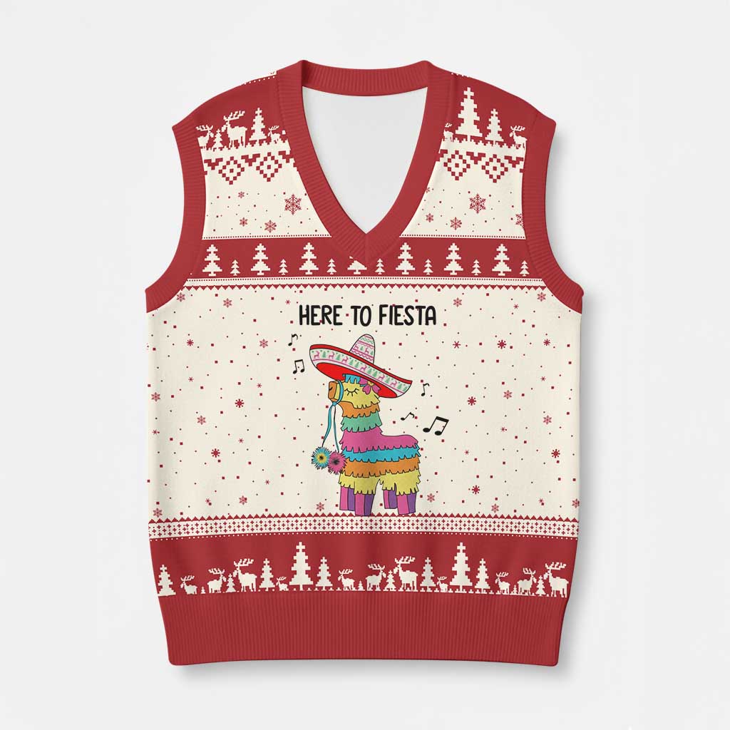Funny Pinata Mexican V-Neck Knit Sweater Vest Here To Fiesta TS14 Beige Red Print Your Wear