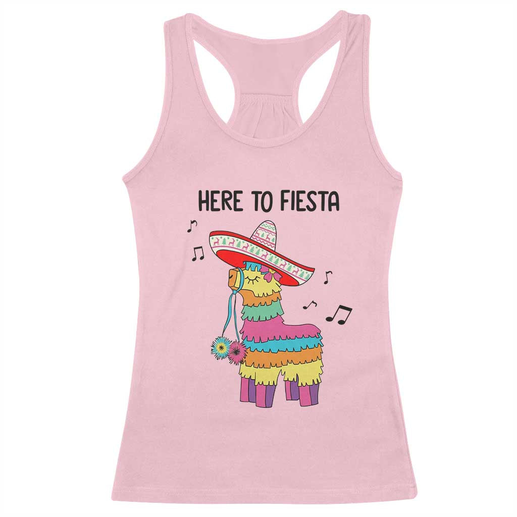 Funny Pinata Mexican Racerback Tank Top Here To Fiesta TS14 Light Pink Print Your Wear