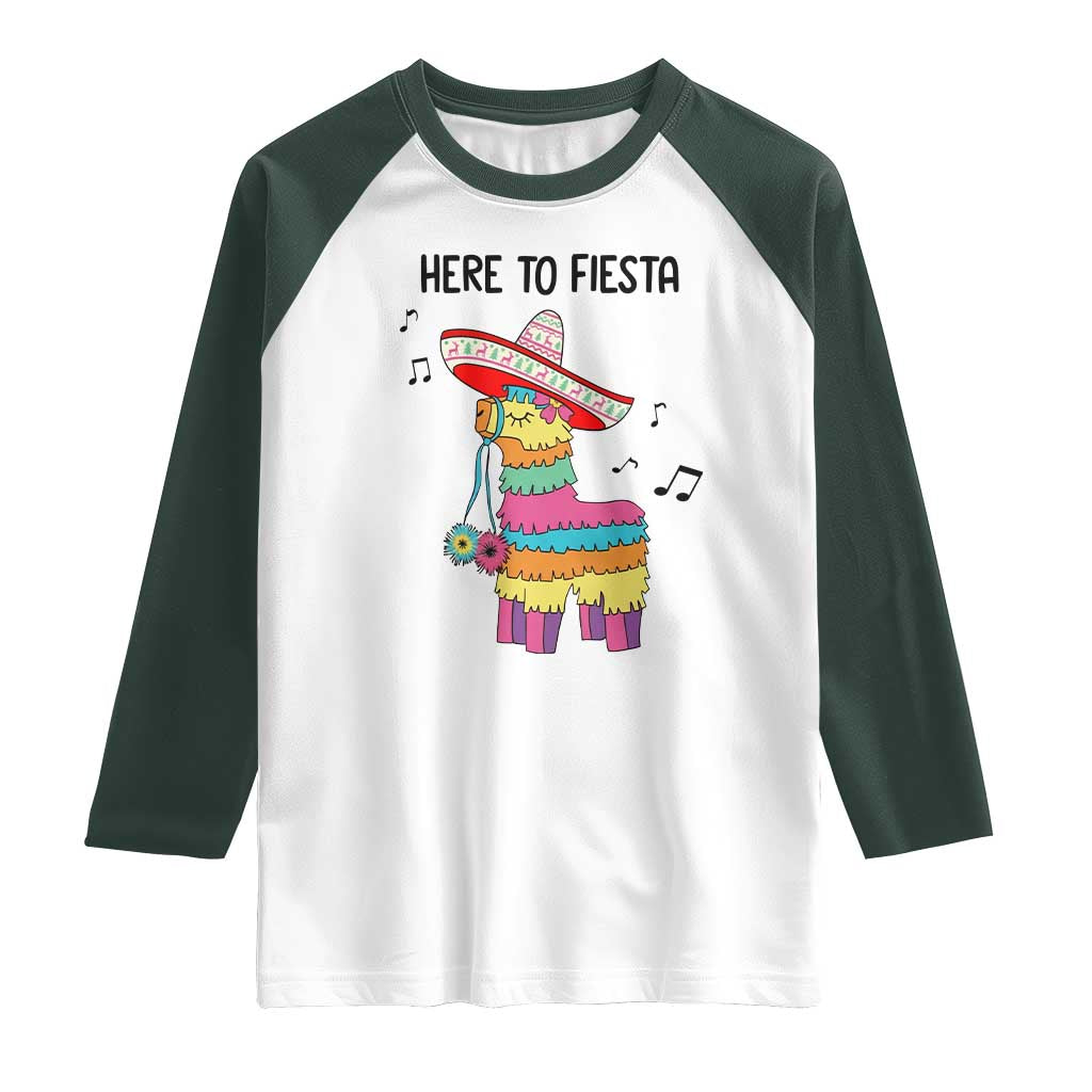 Funny Pinata Mexican Raglan Shirt Here To Fiesta TS14 White Dark Forest Green Print Your Wear