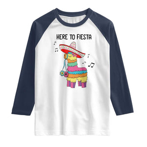 Funny Pinata Mexican Raglan Shirt Here To Fiesta TS14 White Navy Print Your Wear