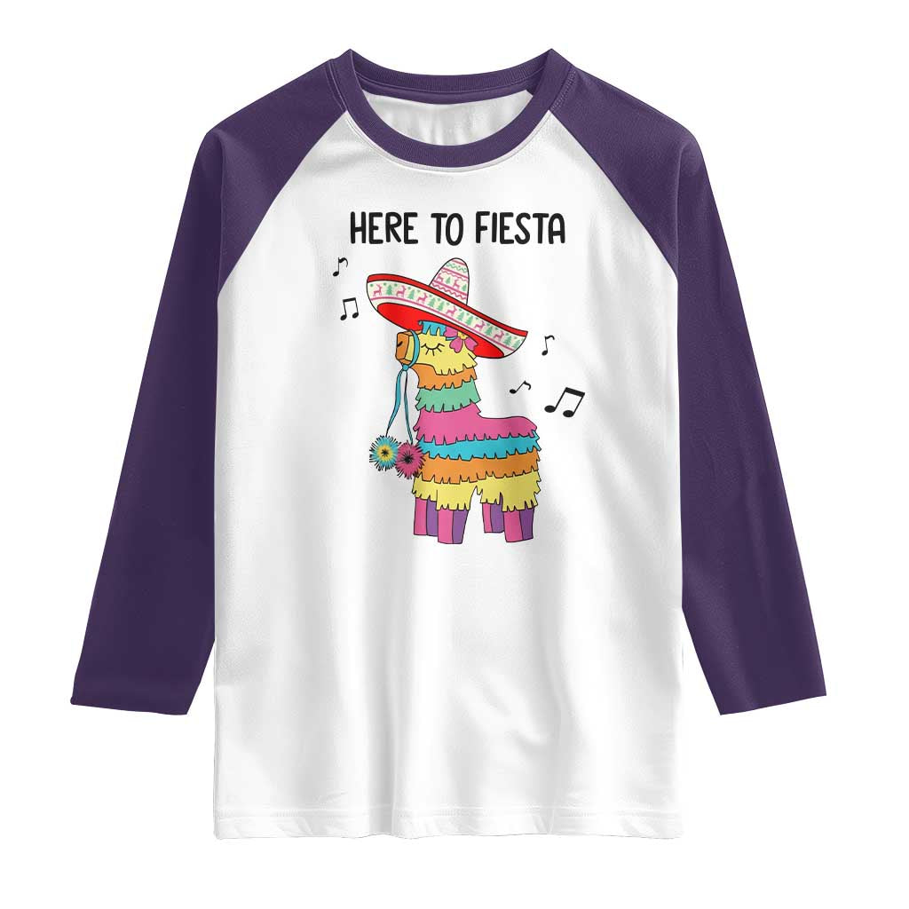 Funny Pinata Mexican Raglan Shirt Here To Fiesta TS14 White Purple Print Your Wear