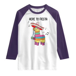Funny Pinata Mexican Raglan Shirt Here To Fiesta TS14 White Purple Print Your Wear
