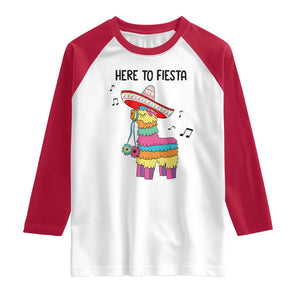 Funny Pinata Mexican Raglan Shirt Here To Fiesta TS14 White Red Print Your Wear
