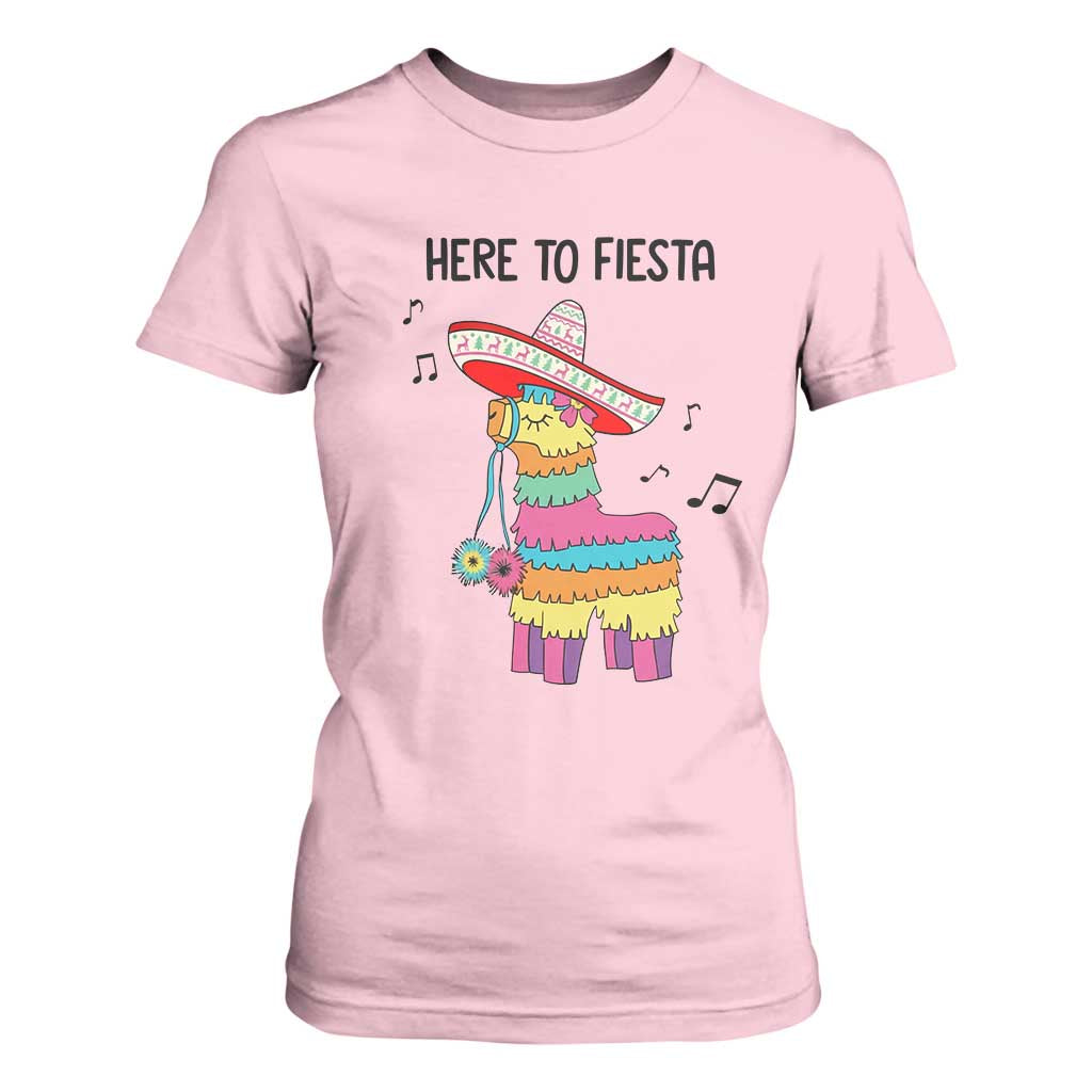 Funny Pinata Mexican T Shirt For Women Here To Fiesta TS14 Light Pink Print Your Wear