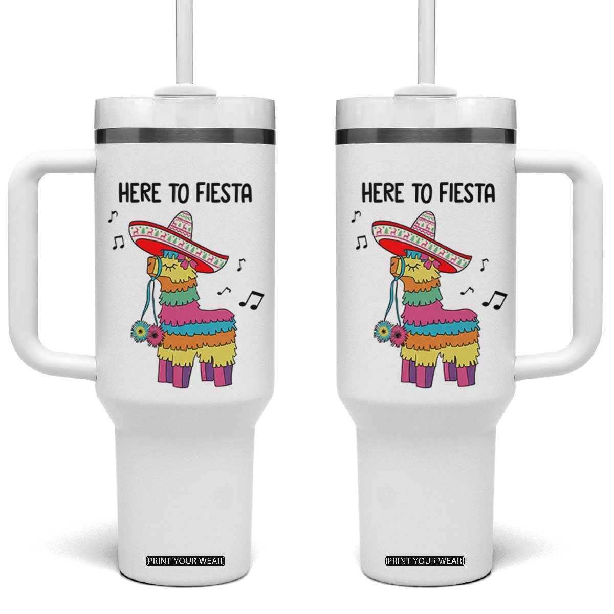 Funny Pinata Mexican Tumbler With Handle Here To Fiesta TS14 One Size: 40 oz White Print Your Wear