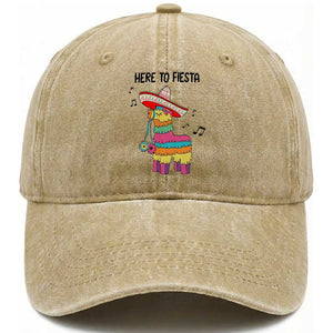 Funny Pinata Mexican Washed Cotton Baseball Cap Here To Fiesta TS14 Washed Cap Universal Fit Khaki Print Your Wear