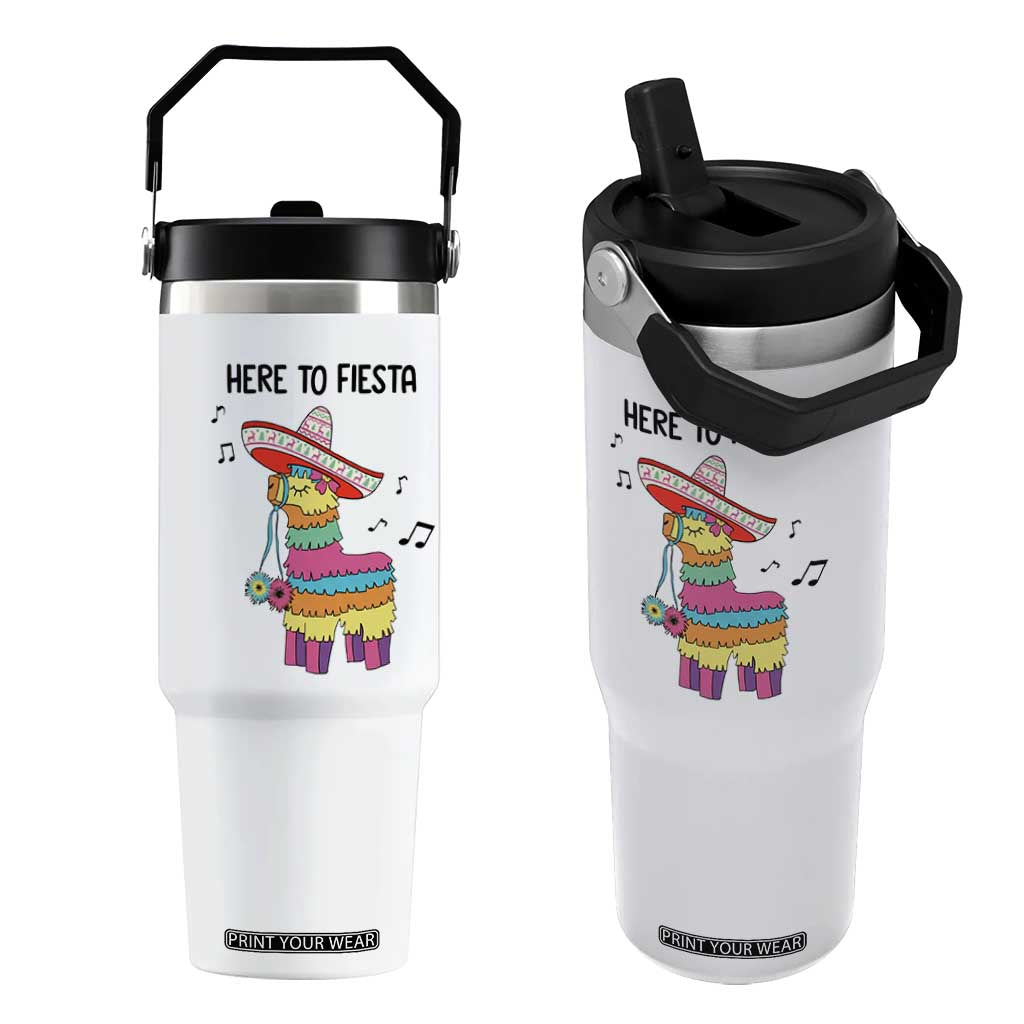 Funny Pinata Mexican Flip Straw Tumbler Here To Fiesta TS14 One Size: 30 oz White Print Your Wear