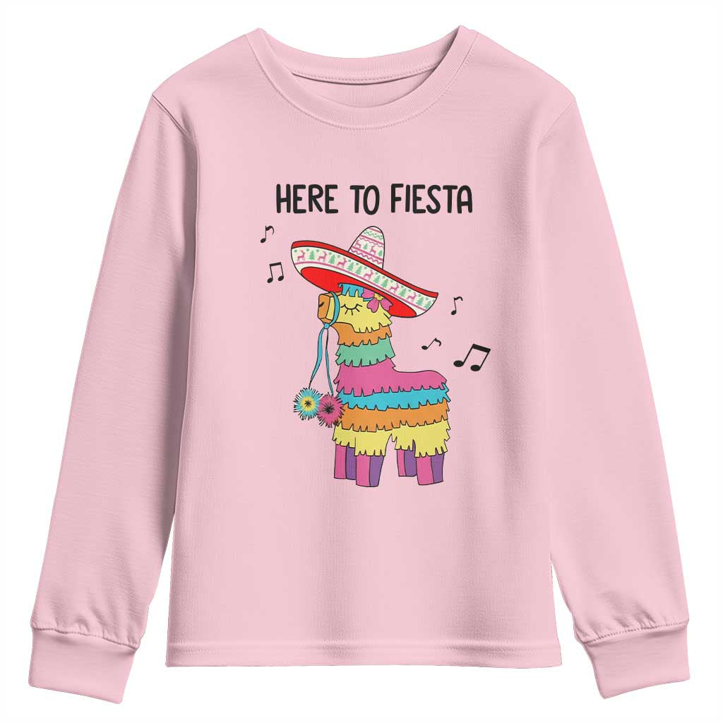 Funny Pinata Mexican Youth Sweatshirt Here To Fiesta TS14 Light Pink Print Your Wear