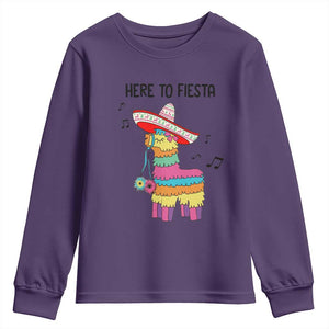 Funny Pinata Mexican Youth Sweatshirt Here To Fiesta TS14 Purple Print Your Wear