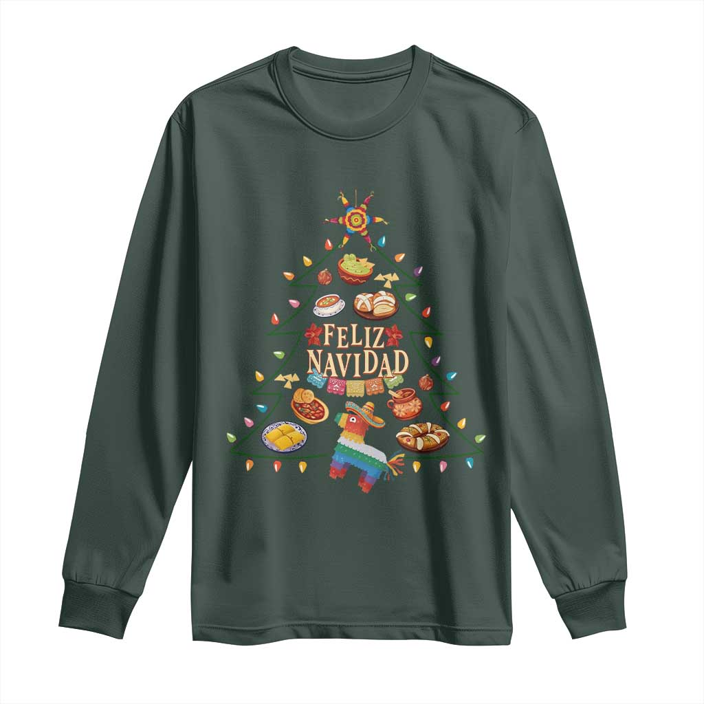 Feliz Navidad Long Sleeve Shirt Mexican Christmas Tree Fiesta TS14 Dark Forest Green Print Your Wear